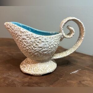 Artisan Cream and Blue Ceramic Pitcher